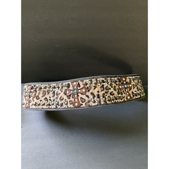 Larry Clements Leopard Belt M/L Leather Studded Handcrafted Wide Western Boho - Picture 6 of 10